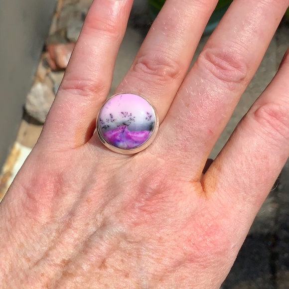 PURPLE DENDRITIC OPAL 925 STERLING SILVER RING, SIZE 7 - Picture 8 of 10